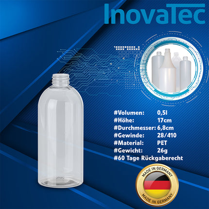 500 ml Boston Round - PET - klar - 28/410