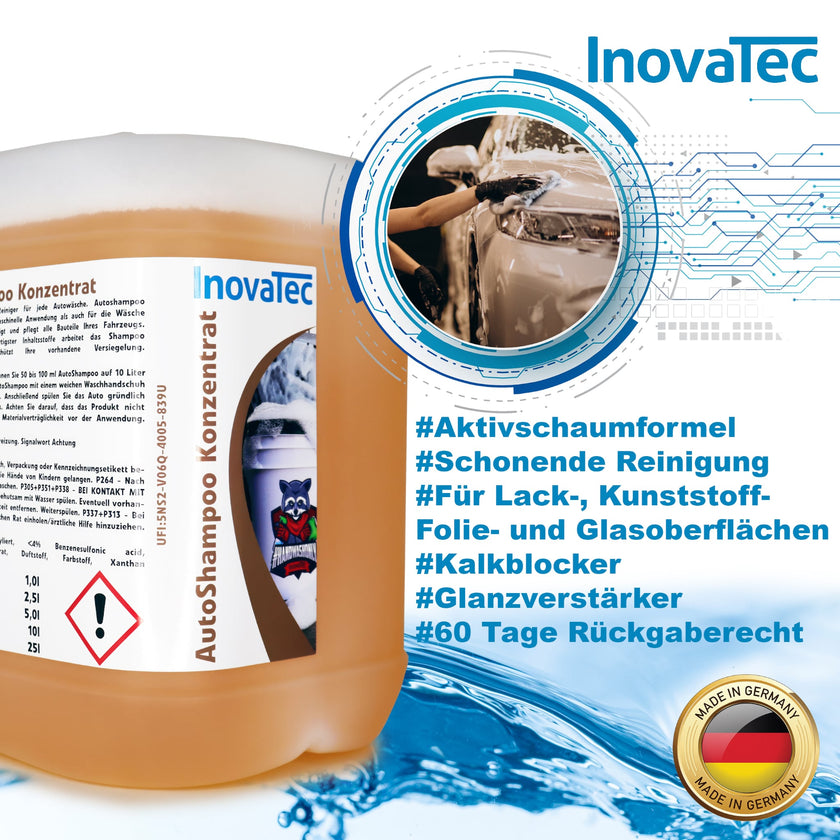 5-Liter-Kanister Autoshampoo Konzentrat mit Aktivschaumformen, schonende Reinigung, für Lack-, Kunststoff-, Folie- und Glasflächen, Kalkblocker